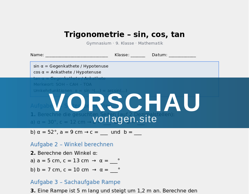 Trigonometrie – sin, cos, tan