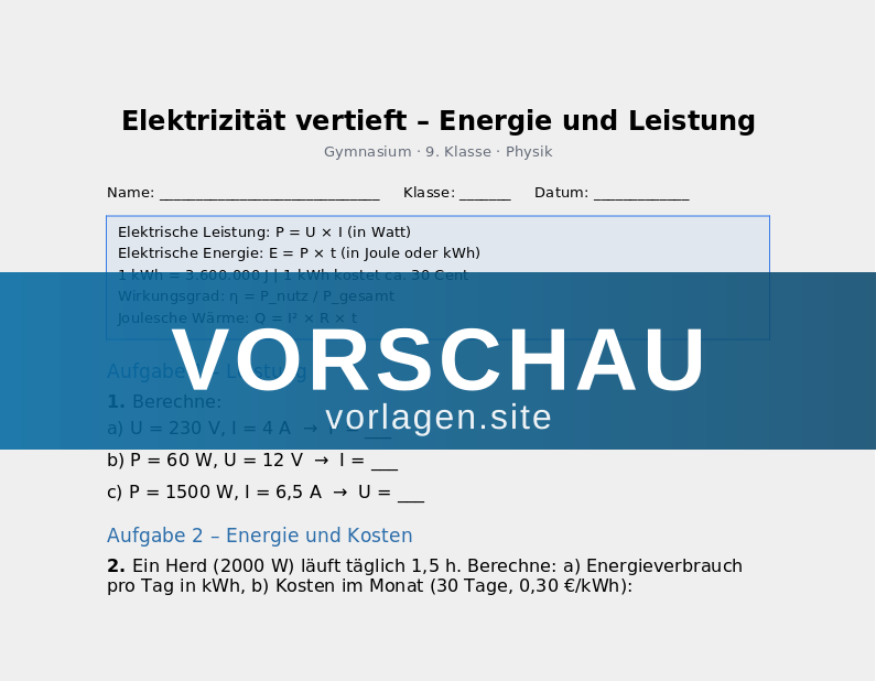 Elektrizität vertieft – Energie und Leistung