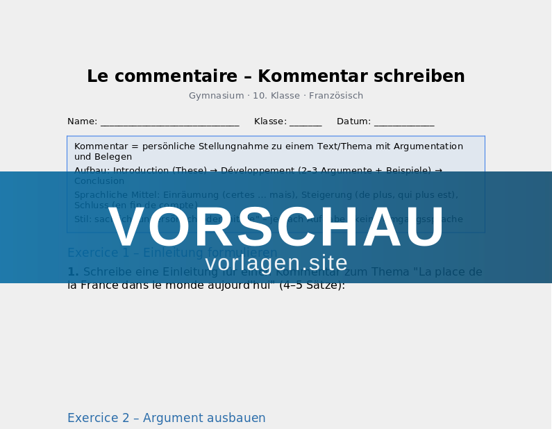 Le commentaire – Kommentar schreiben