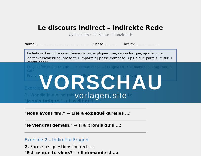 Le discours indirect – Indirekte Rede