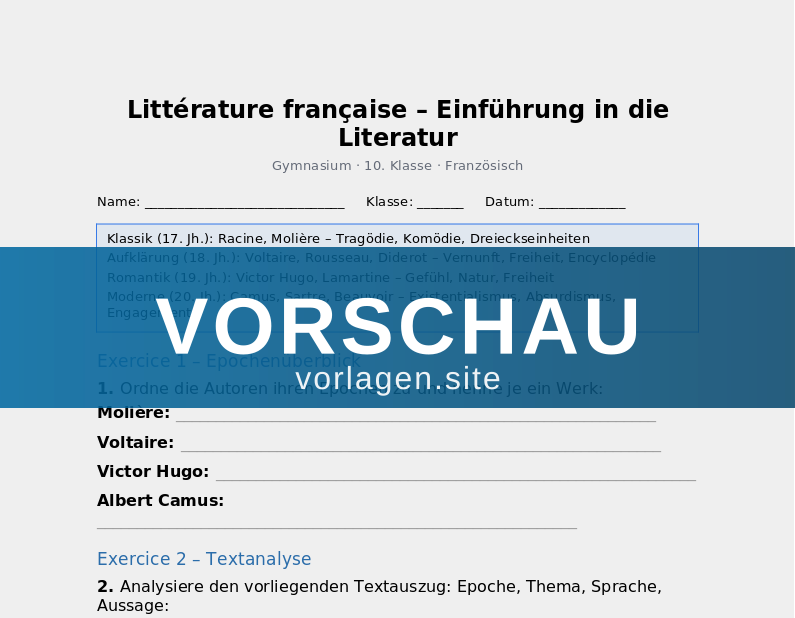 Littérature française – Einführung in die Literatur