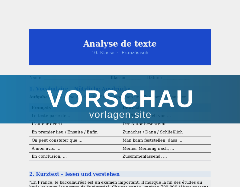 Analyse de texte – Texte verstehen und analysieren