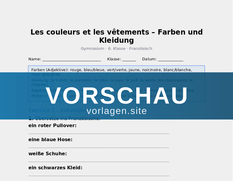 Les couleurs et les vêtements – Farben und Kleidung