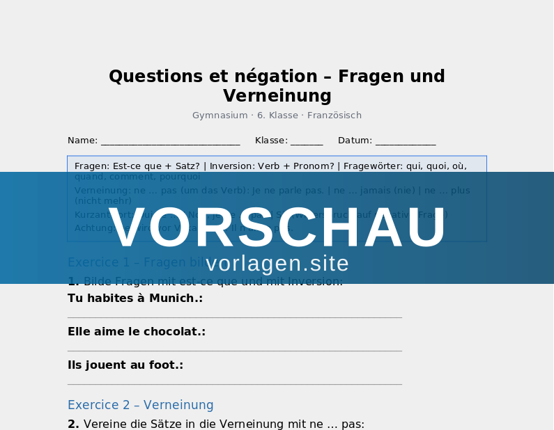 Questions et négation – Fragen und Verneinung