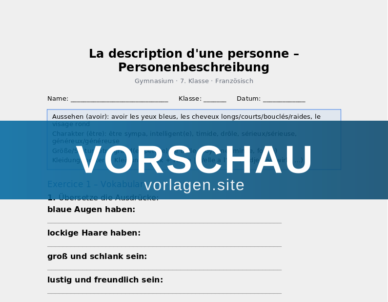 La description d'une personne – Personenbeschreibung