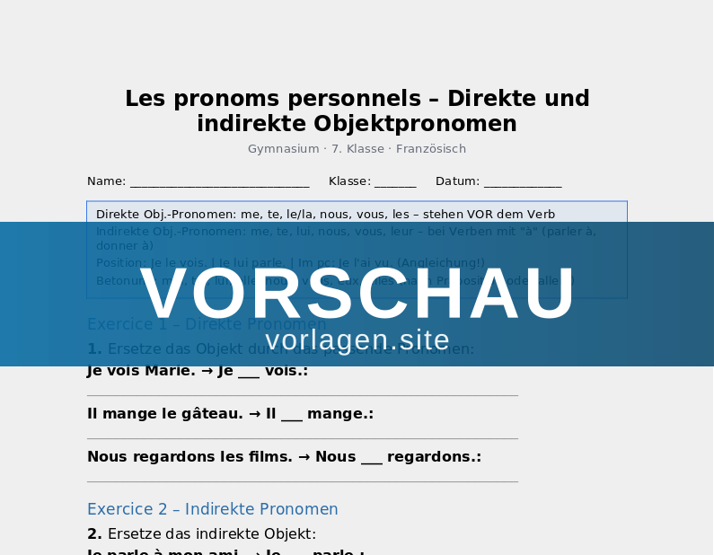 Les pronoms personnels – Direkte und indirekte Objektpronomen