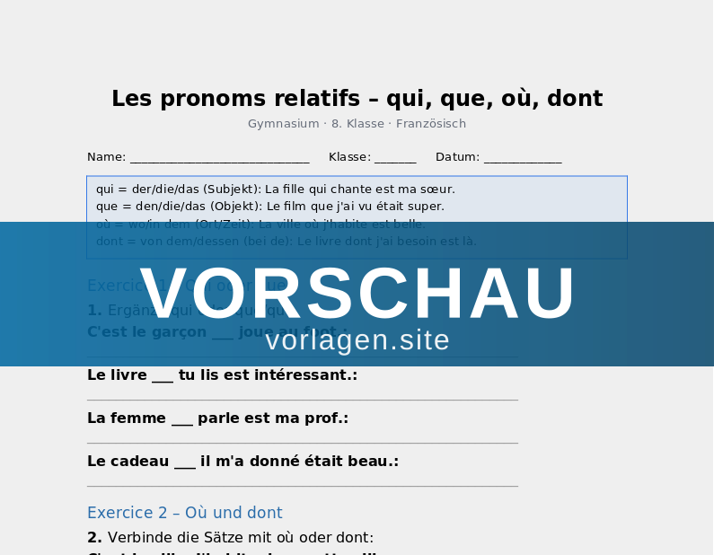 Les pronoms relatifs – qui, que, où, dont