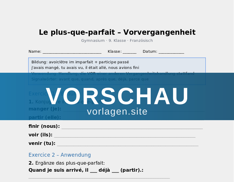 Le plus-que-parfait – Vorvergangenheit