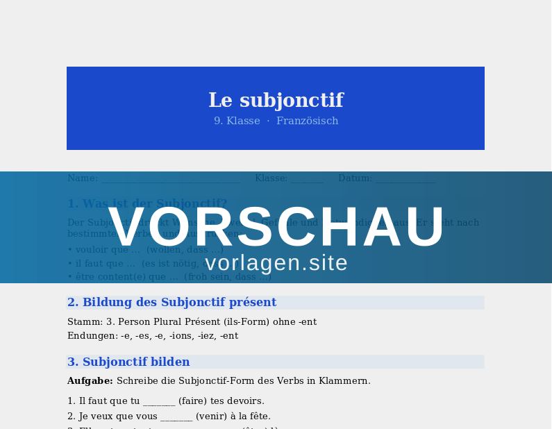 Le subjonctif – Einführung und Grundformen