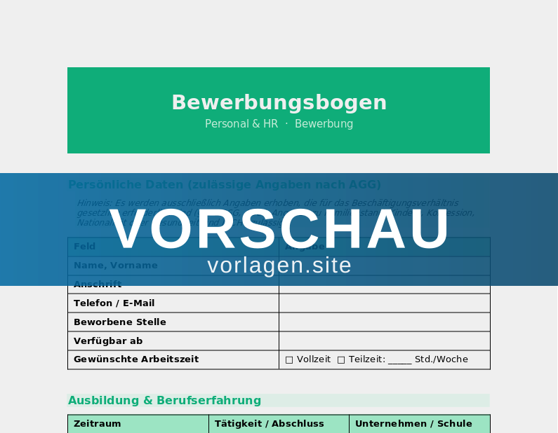 Bewerbungsbogen – DSGVO-konform