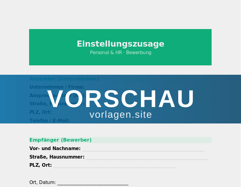 Einstellungszusage – Vorlage
