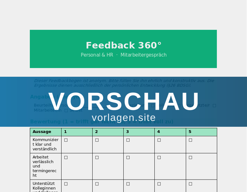 Feedback 360° – Vorlage