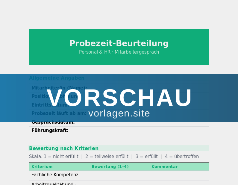 Probezeit-Beurteilung – Vorlage