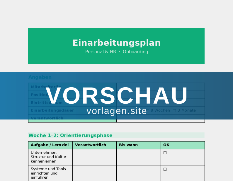 Einarbeitungsplan – Vorlage
