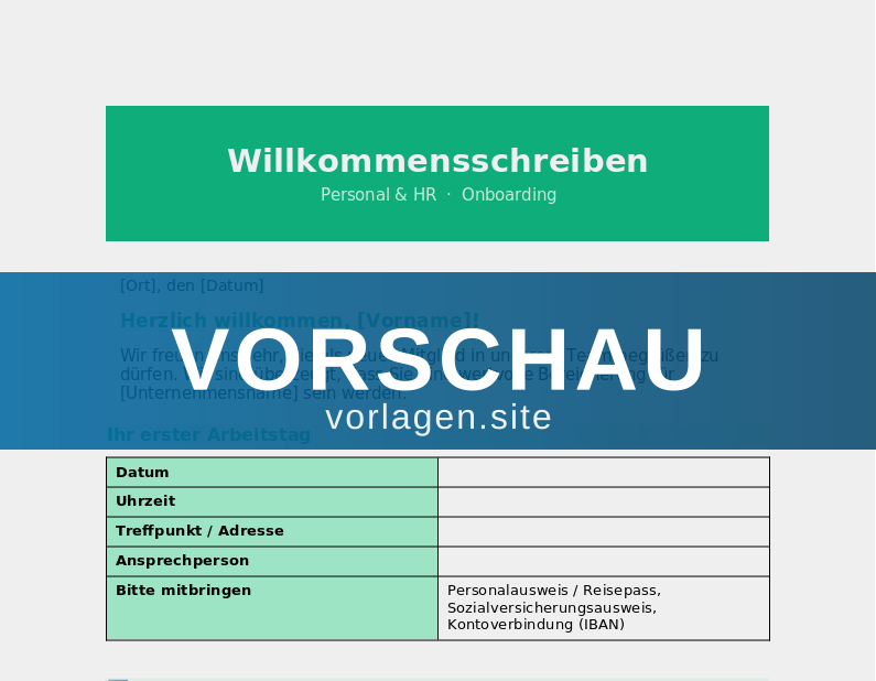 Willkommensschreiben – neuer Mitarbeiter