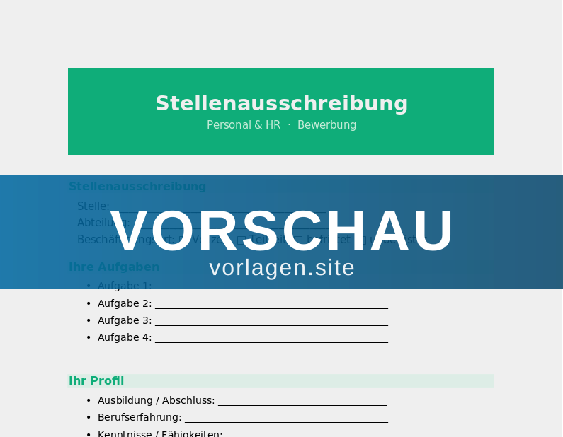 Stellenausschreibung – Vorlage