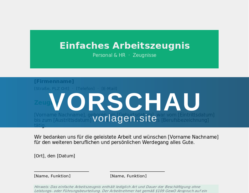 Arbeitszeugnis – einfach