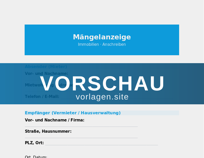 Mängelanzeige – Wohnungsmängel melden