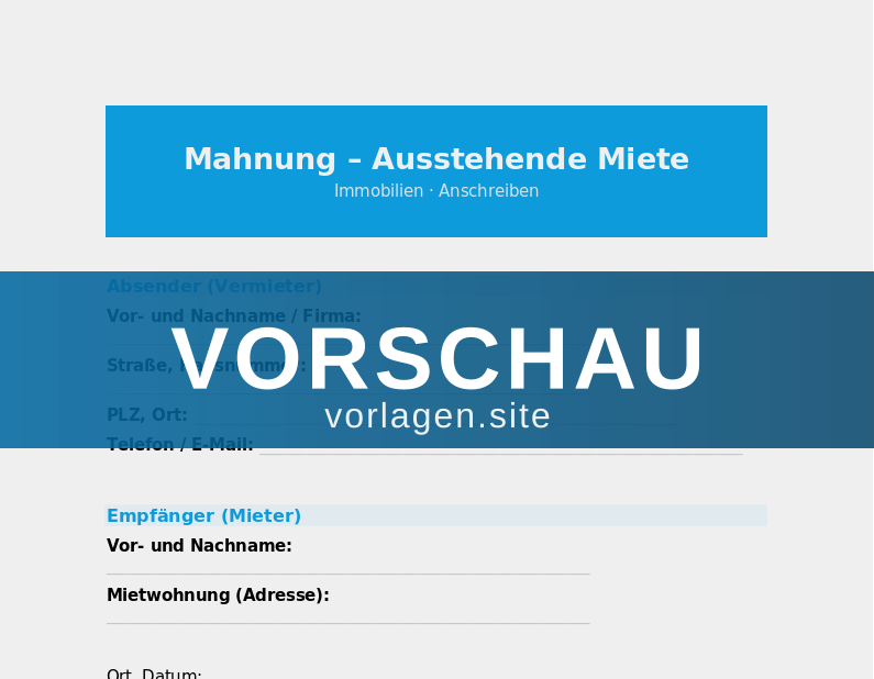 Mahnung – ausstehende Mietzahlung