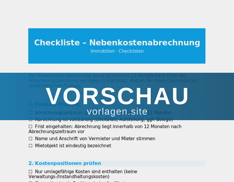 Checkliste – Nebenkostenabrechnung prüfen