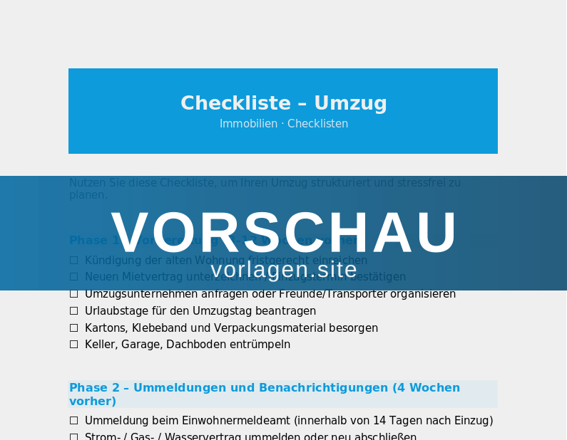 Checkliste – Umzug organisieren