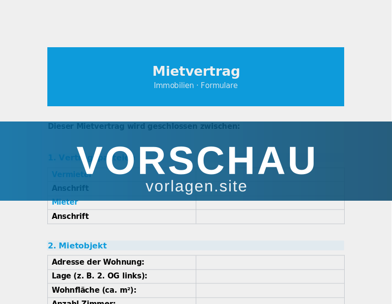 Mietvertrag – Kurzform