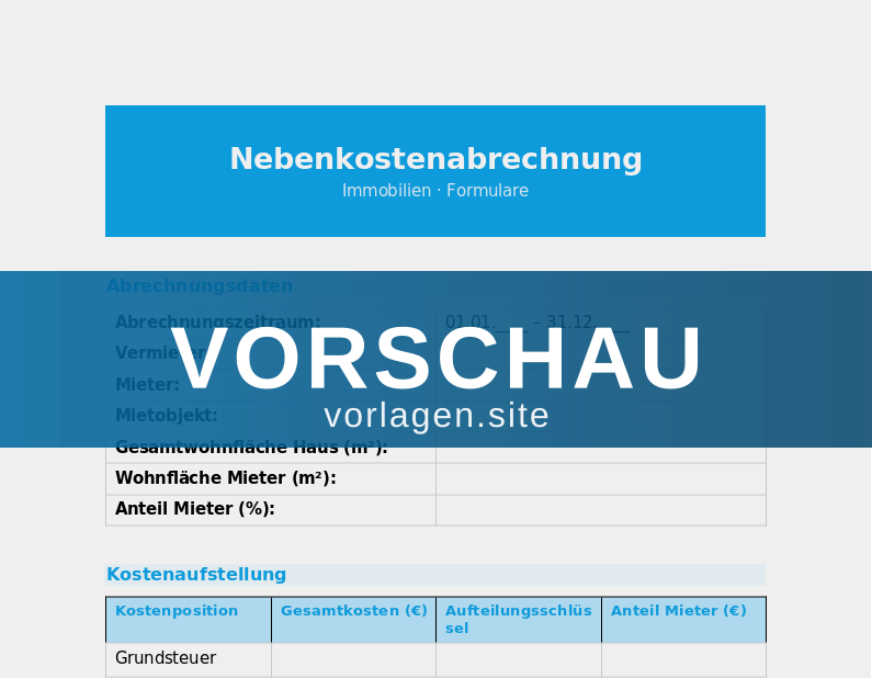 Nebenkostenabrechnung – Vorlage