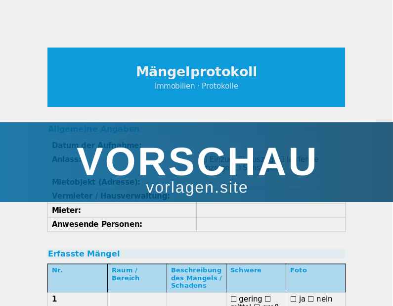 Mängelprotokoll – Schadensdokumentation