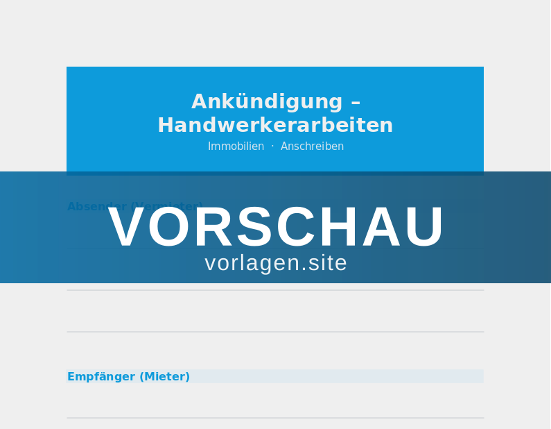 Anschreiben – Handwerker- / Modernisierungsankündigung