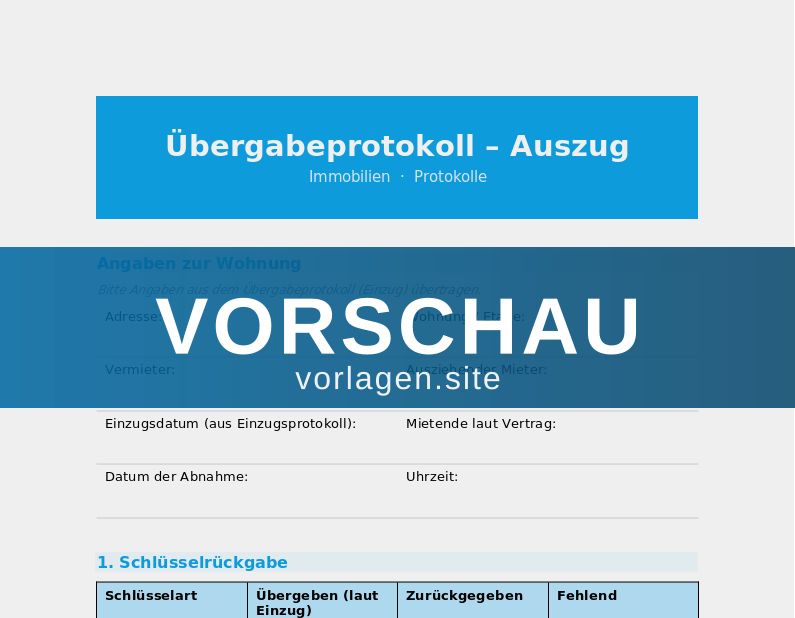 Übergabeprotokoll – Auszug / Wohnungsabnahme
