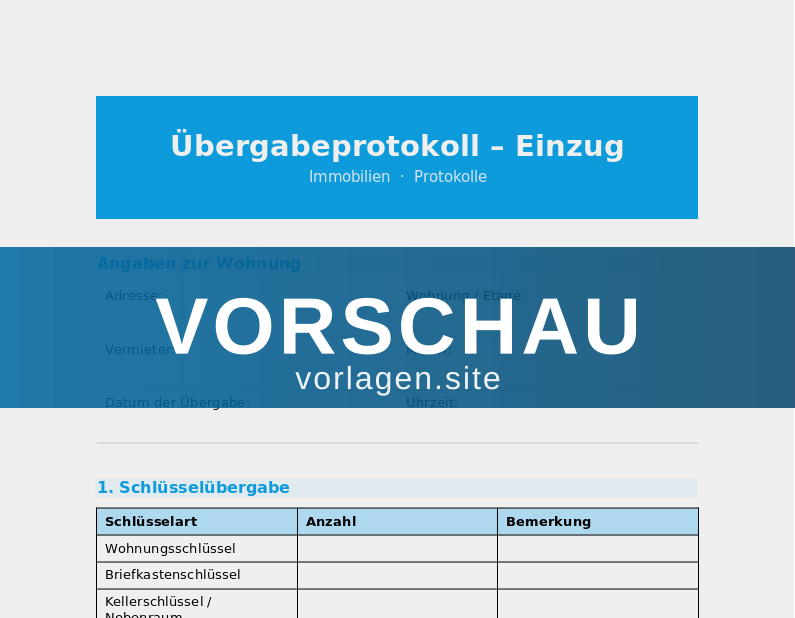 Übergabeprotokoll – Einzug
