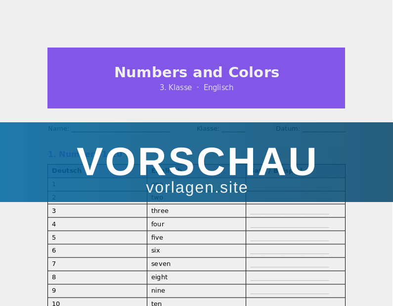 Numbers and Colors – Worksheet