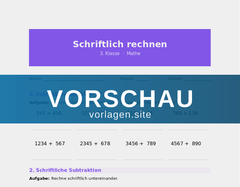 Schriftliche Addition und Subtraktion