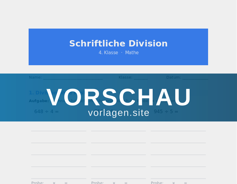 Schriftliche Division – Übungsblatt