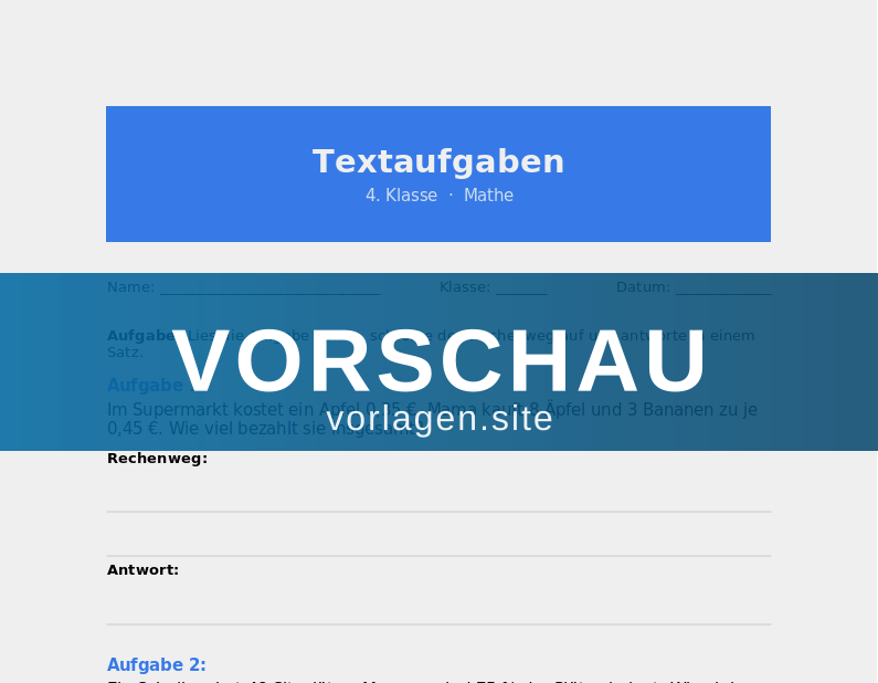 Textaufgaben – Denkaufgaben 4. Klasse