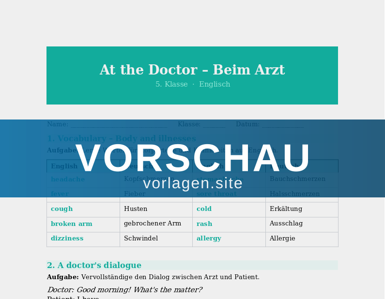 At the Doctor's – Vocabulary and Dialogues
