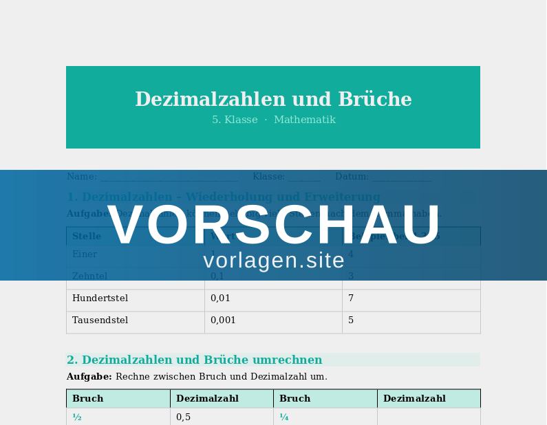 Dezimalzahlen – Rechnen und Vergleichen