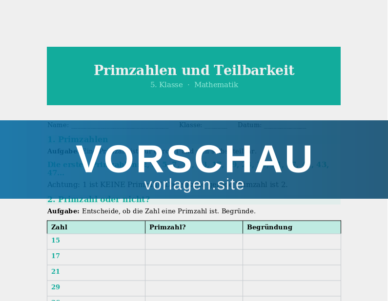 Primzahlen und Teilbarkeitsregeln