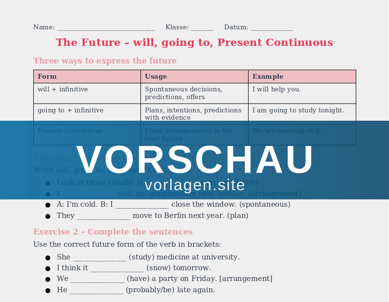 Future Tenses – will and going to