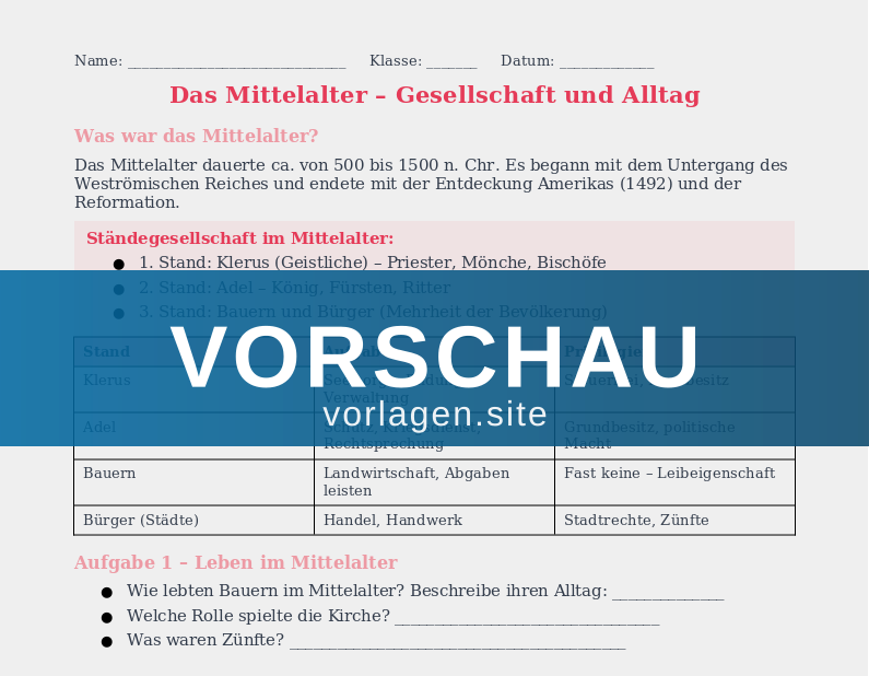 Das Mittelalter – Feudalsystem und Ritter