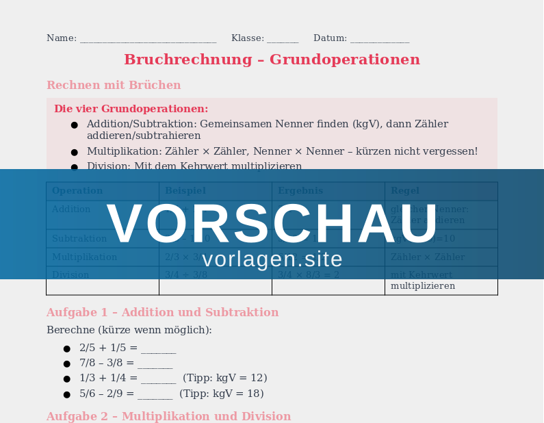 Bruchrechnung – Addieren und Subtrahieren