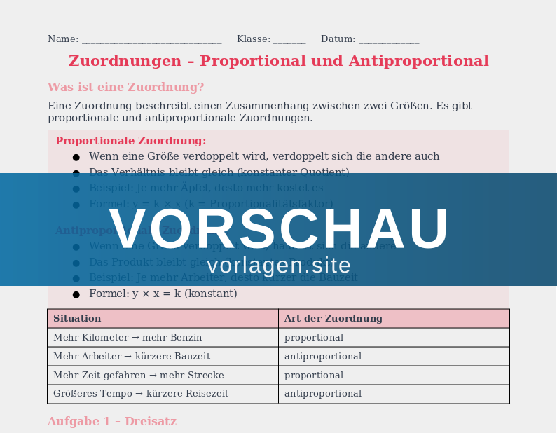 Zuordnungen – direkte und indirekte Proportionalität