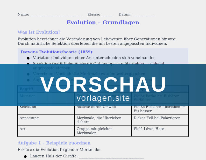 Evolution – Anpassung und Selektion