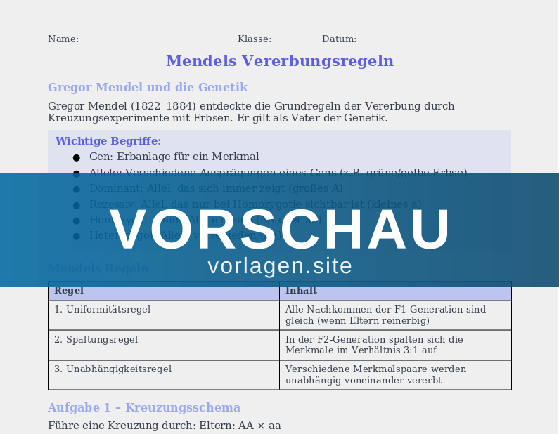 Genetik Grundlagen – Mendel'sche Regeln