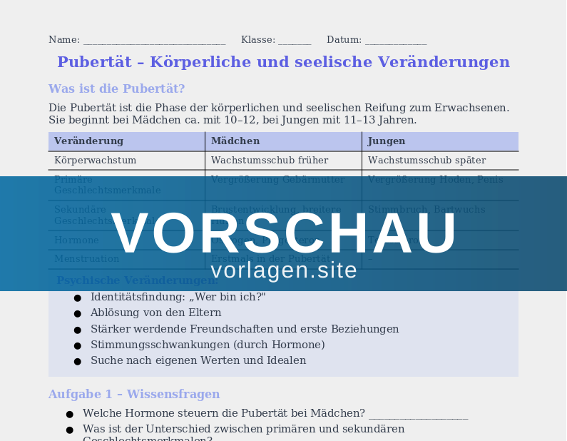 Pubertät und Entwicklung