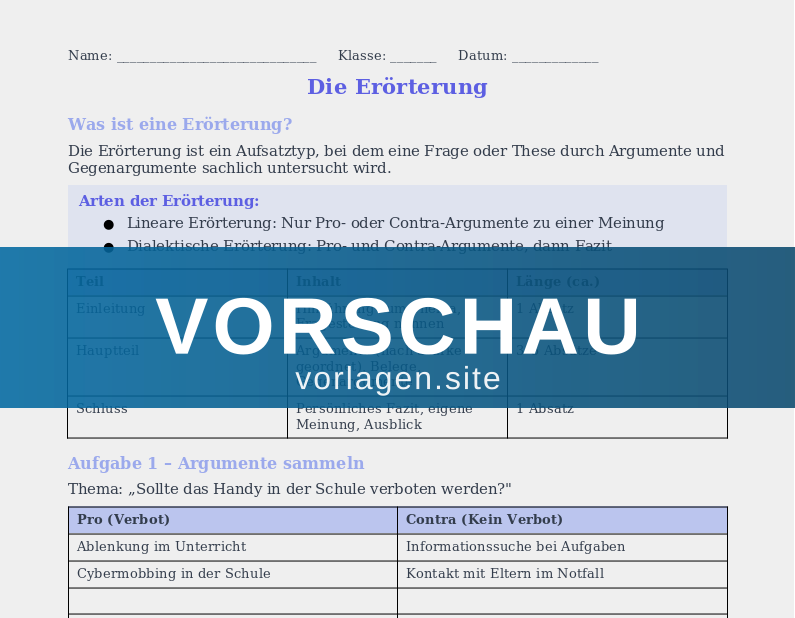 Erörterung schreiben – Grundstruktur