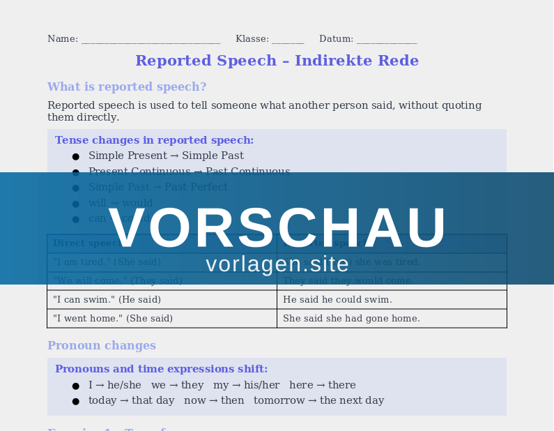 Reported Speech – Indirekte Rede