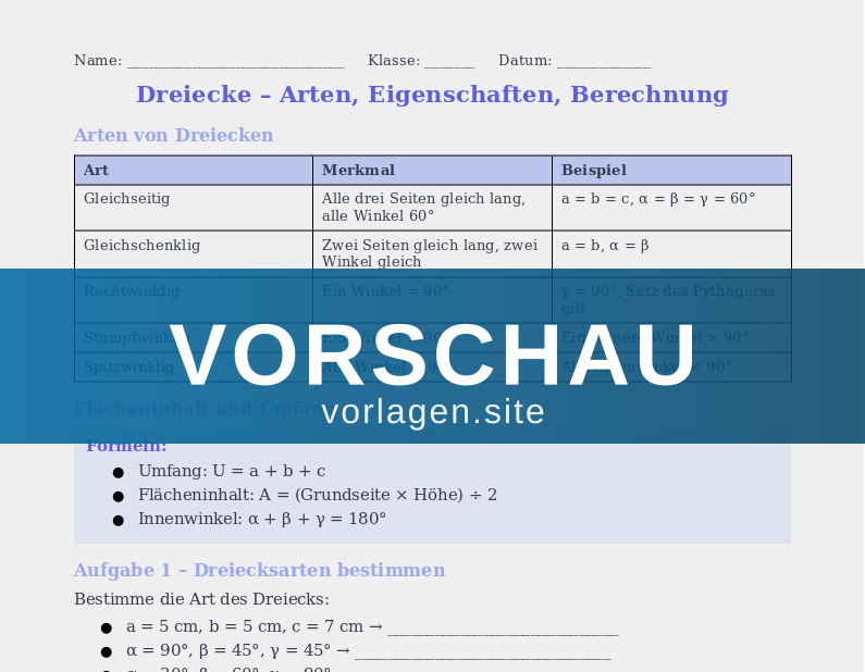 Dreiecke und Vierecke – Eigenschaften und Flächeninhalte
