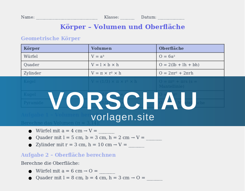 Flächen und Körper – Oberfläche und Volumen