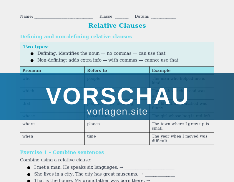 Relative Clauses – Defining and Non-defining